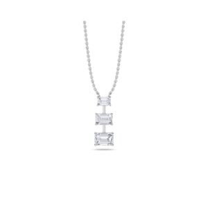 Three Stone Emerald Diamond Bar Pendant (Silver)