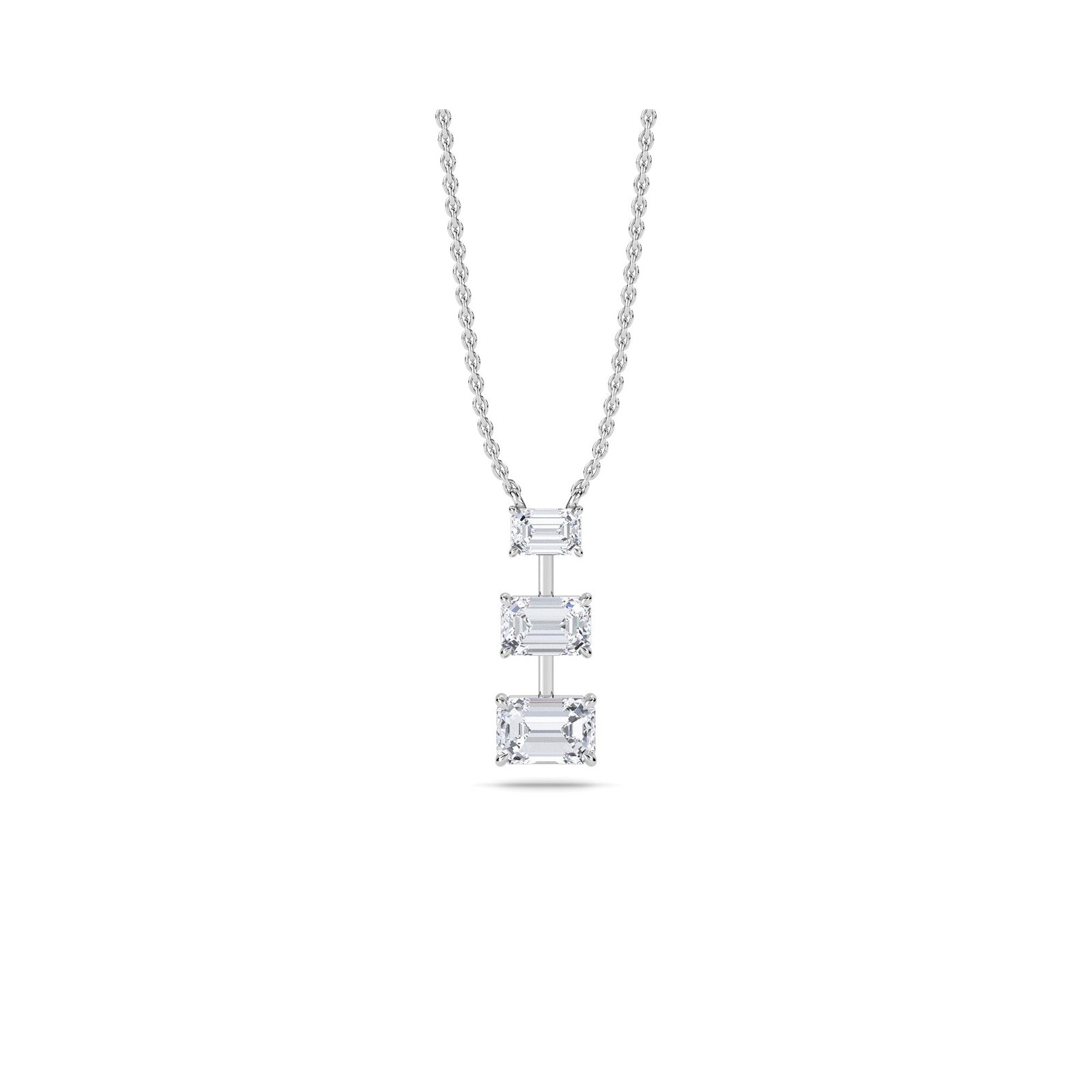 Three Stone Emerald Diamond Bar Pendant (Silver)