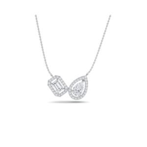 Modern Two Stone Halo Pendant Gift For Her (Silver)