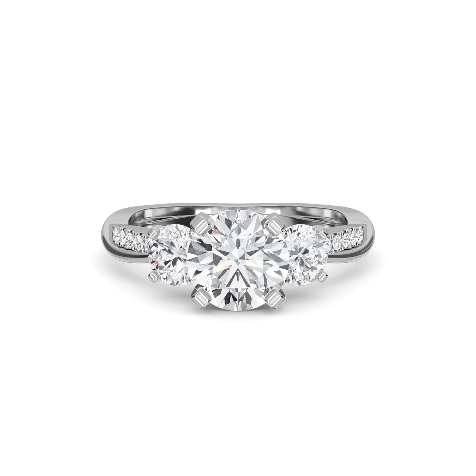 Genuine Three Stone Twisted Band Diamond Ring (Silver)