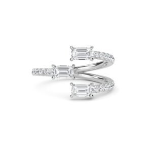 Open Bypass Style Baguette Diamond Dainty Band (Silver)