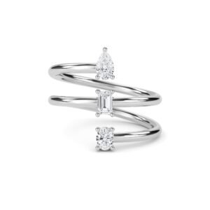 Stylish Oval & Emerald & Pear Diamond Spiral Silver Band (Silver)
