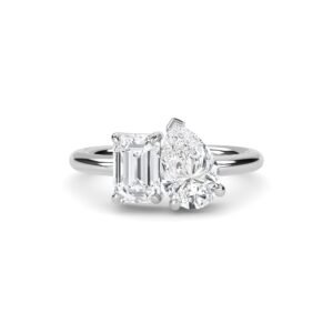 Toi et Moi Emerald & Pear Cut Diamond Engagement Ring (Silver)