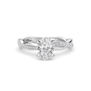 Oval Cut Twisty Band Art Deco Ring For Bridal (Silver)