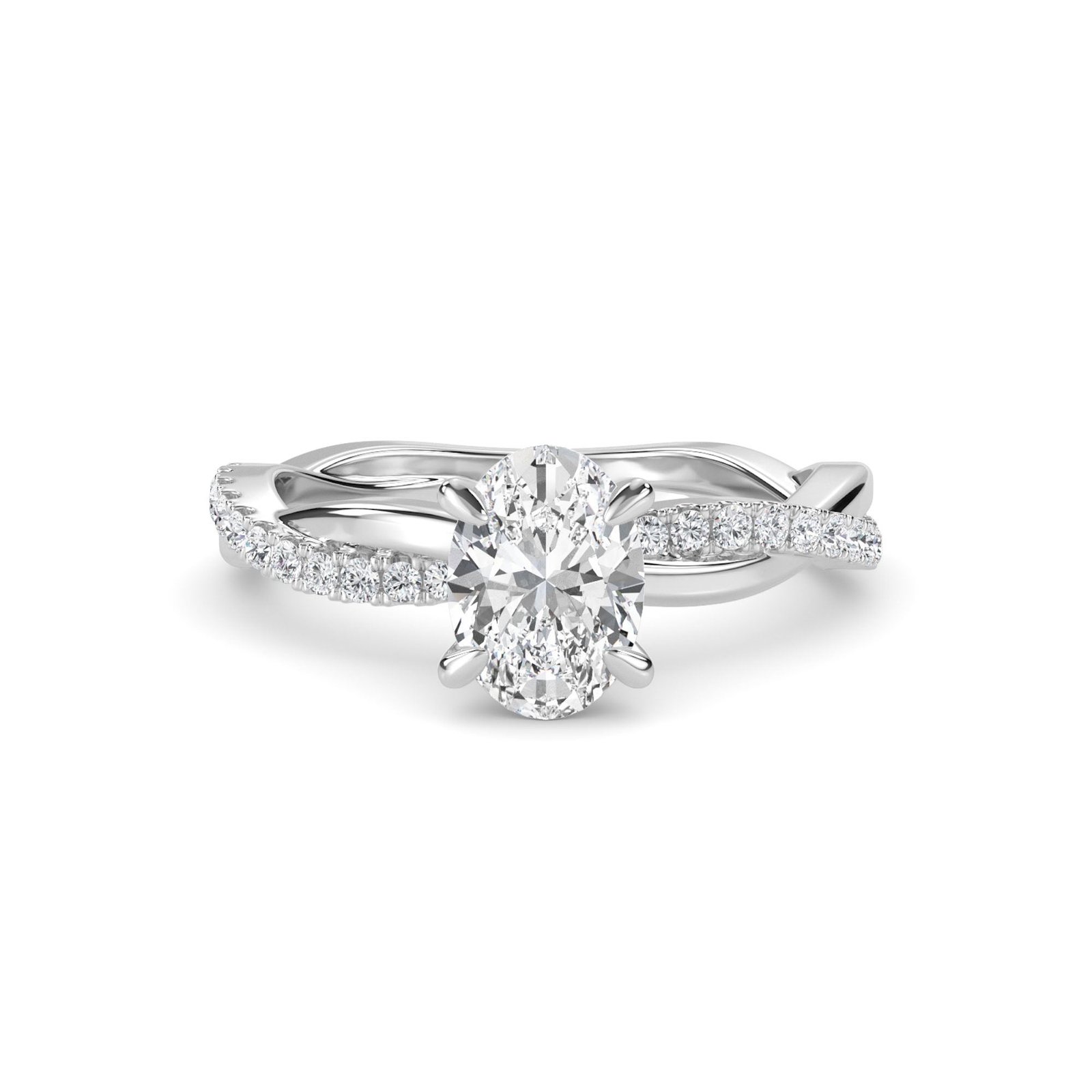 Oval Cut Twisty Band Art Deco Ring For Bridal (Silver)