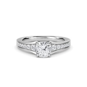 Classic Cushion Diamond Solitaire With Accent Ring (Silver)