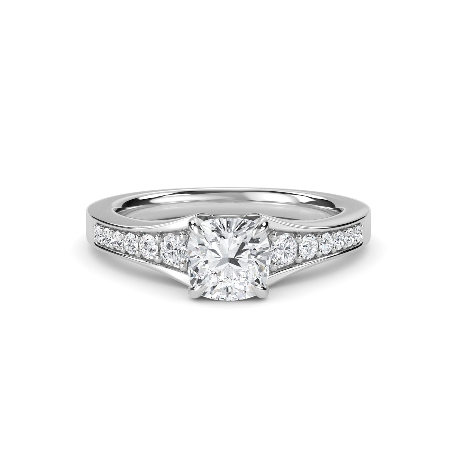 Classic Cushion Diamond Solitaire With Accent Ring (Silver)