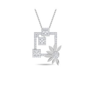 Gleaming Open Sqaure Diamond Leaf Pendant (Silver)