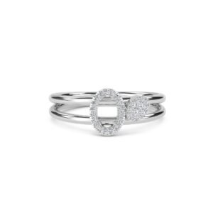 Artistic Diamond Two Tone Oval Shaped Two Row Ring (Silver)