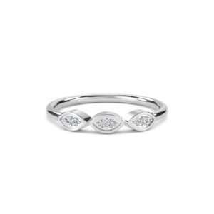 Minimalist Marquise Shape Three Stone Diamond Ring (Silver)
