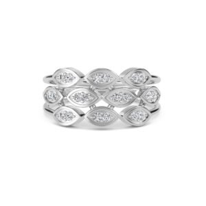 Vintage Style Tri Row Diamond Cluster Ring (Silver)