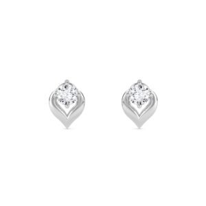 Timeless Round Diamond Leaf Studs Earrings (Silver)