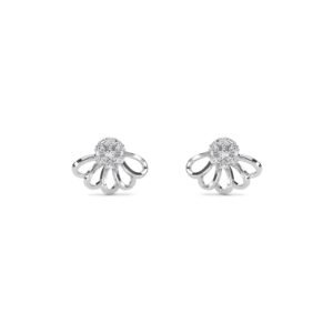 Modern Half Flower Design Studs Earrings (Silver)