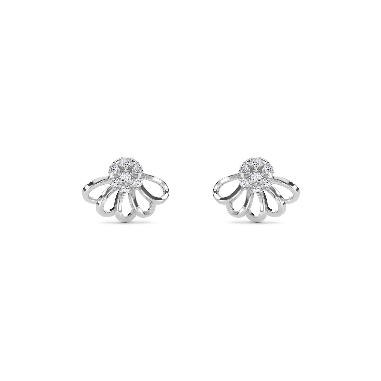 Modern Half Flower Design Studs Earrings (Silver)