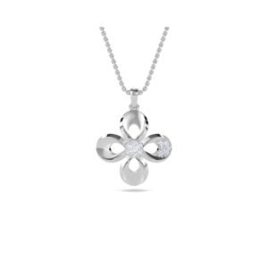 Silver Flower With Diamond Pendant (Silver)