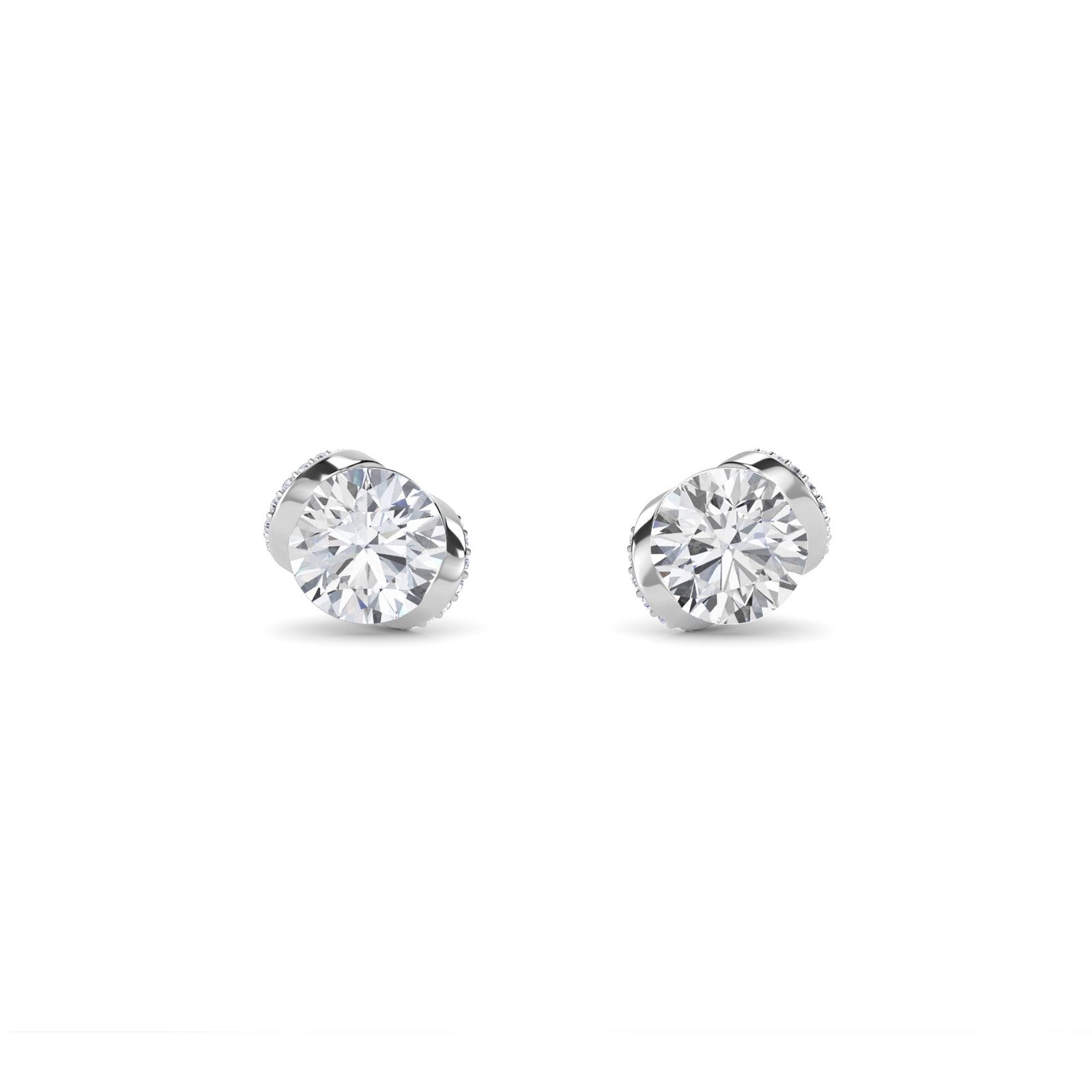 Designer Round Diamond Tiny Stud Earrings (Silver)