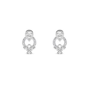 Trendy Two Tone Pear Diamond Studs Earrings (Silver)