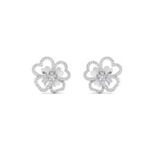 Lab Grown Diamond Flower Style Elegant Earrinngs (Silver)