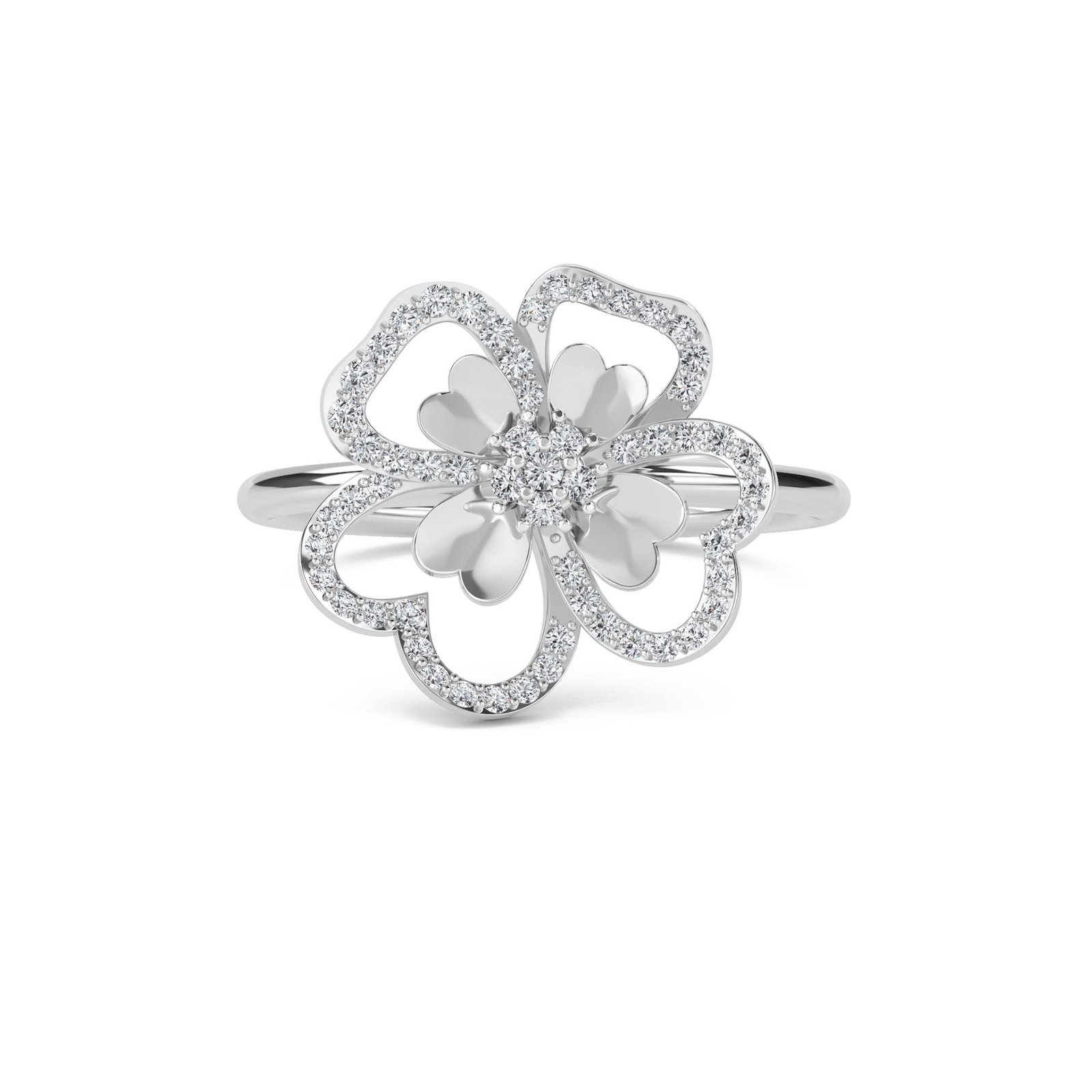 Designer Silver Diamond Floret Ring (Silver)