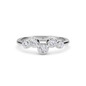 Bezel Set Five Stone Round Diamond Dainty Ring (Silver)