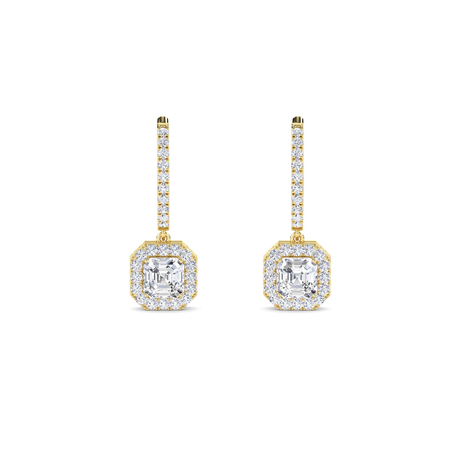 Asscher Lab Grown Diamond Halo Drop Earrings