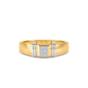Princess Shape Diamond Cluster Two Tone Mens Ring