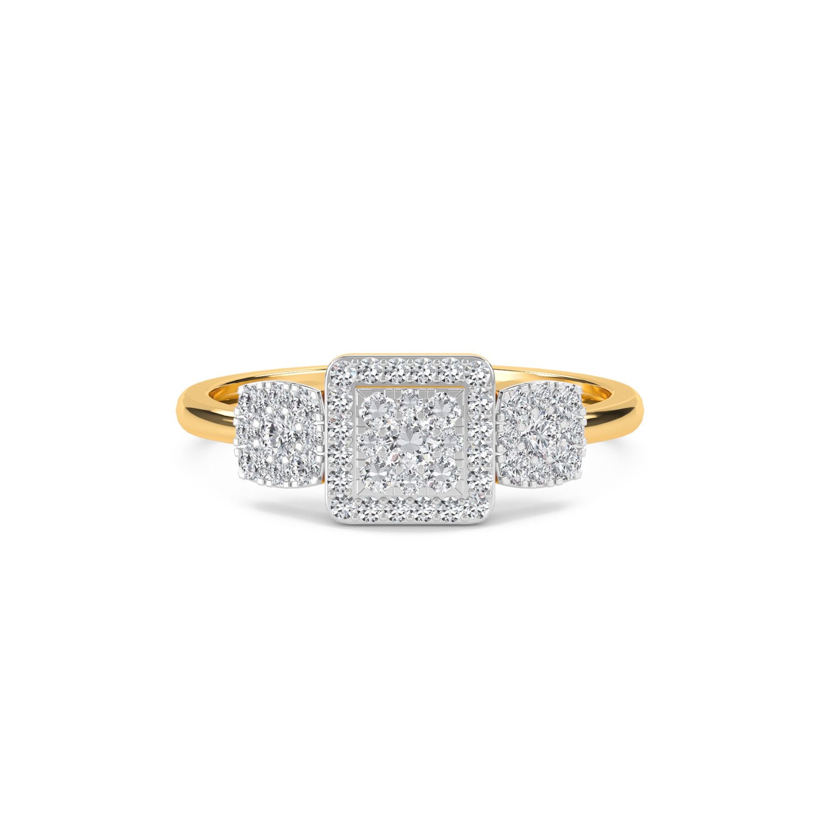 Modern Cluster Diamond Three Stone Style Ring