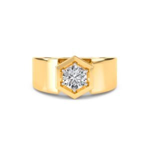 Forever One Round Diamond Hexagon Shape Mens Ring