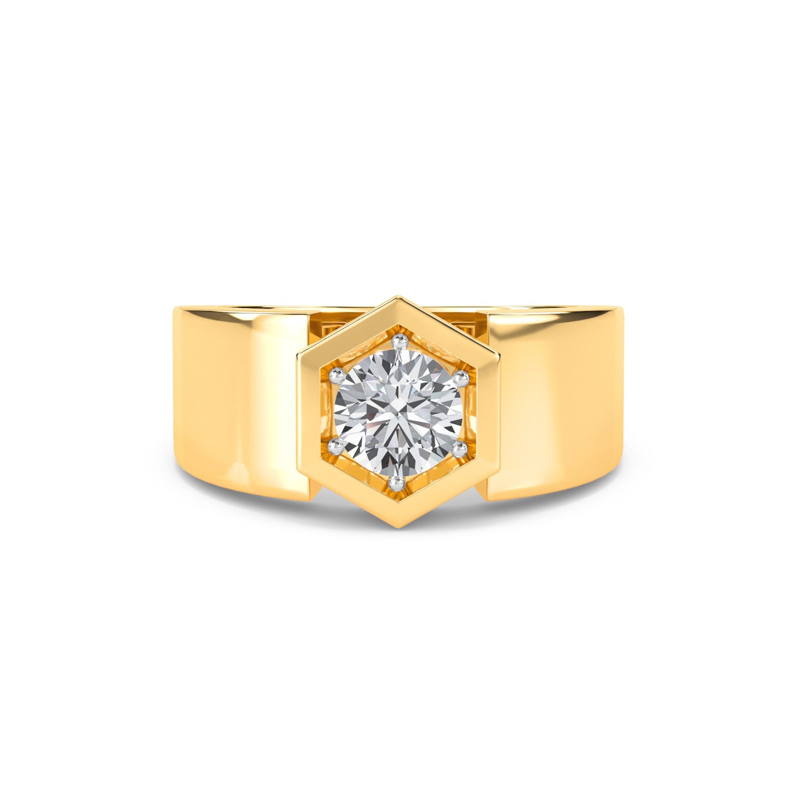 Forever One Round Diamond Hexagon Shape Mens Ring