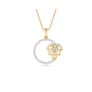 Lavish Open Circle With Leaf Diamond Pendant