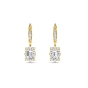 Shimmering Emerald Diamond Halo Drop Earrings