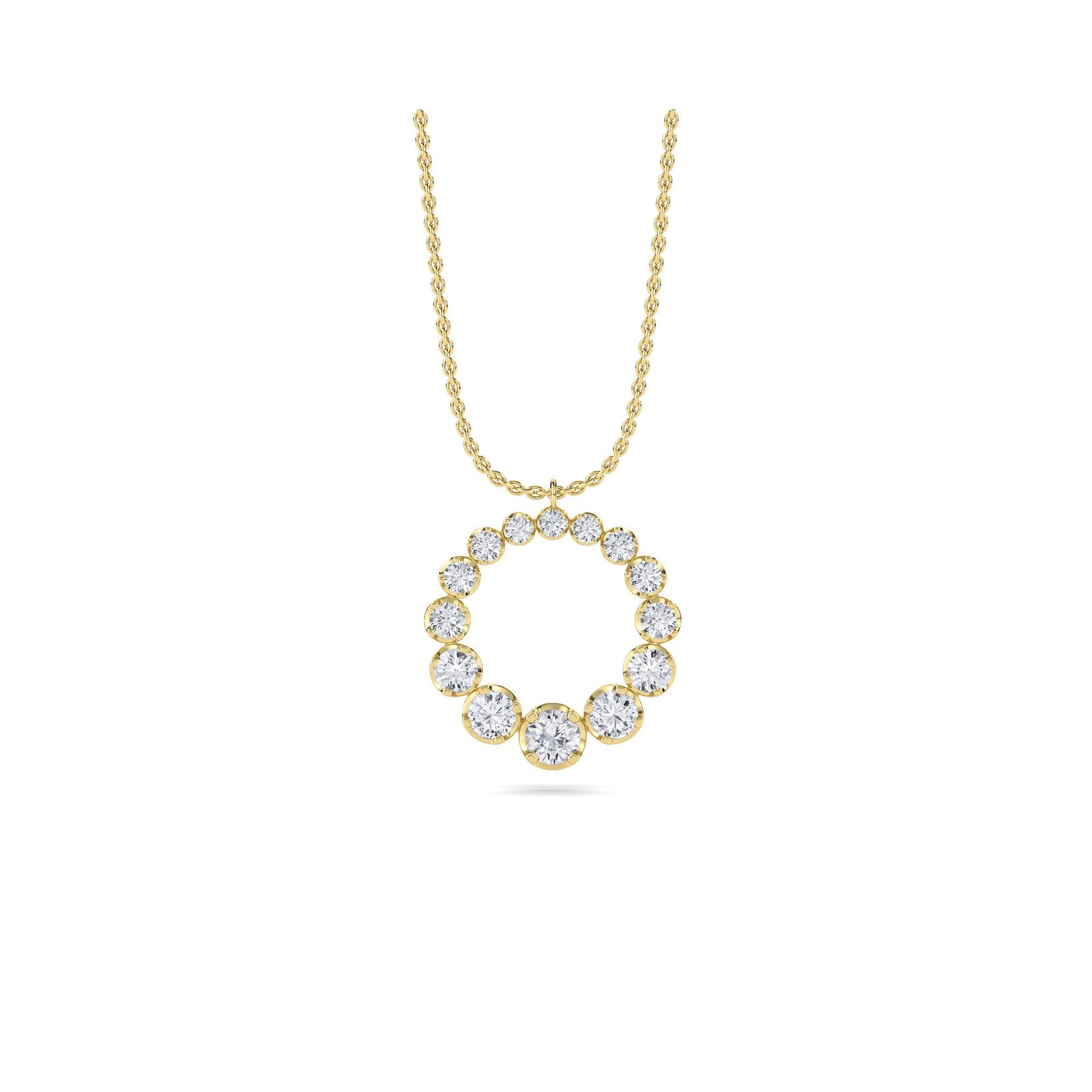 Fancy Open Cricle Bezel Set Unique Diamond Pendant