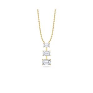 Three Stone Emerald Diamond Bar Pendant