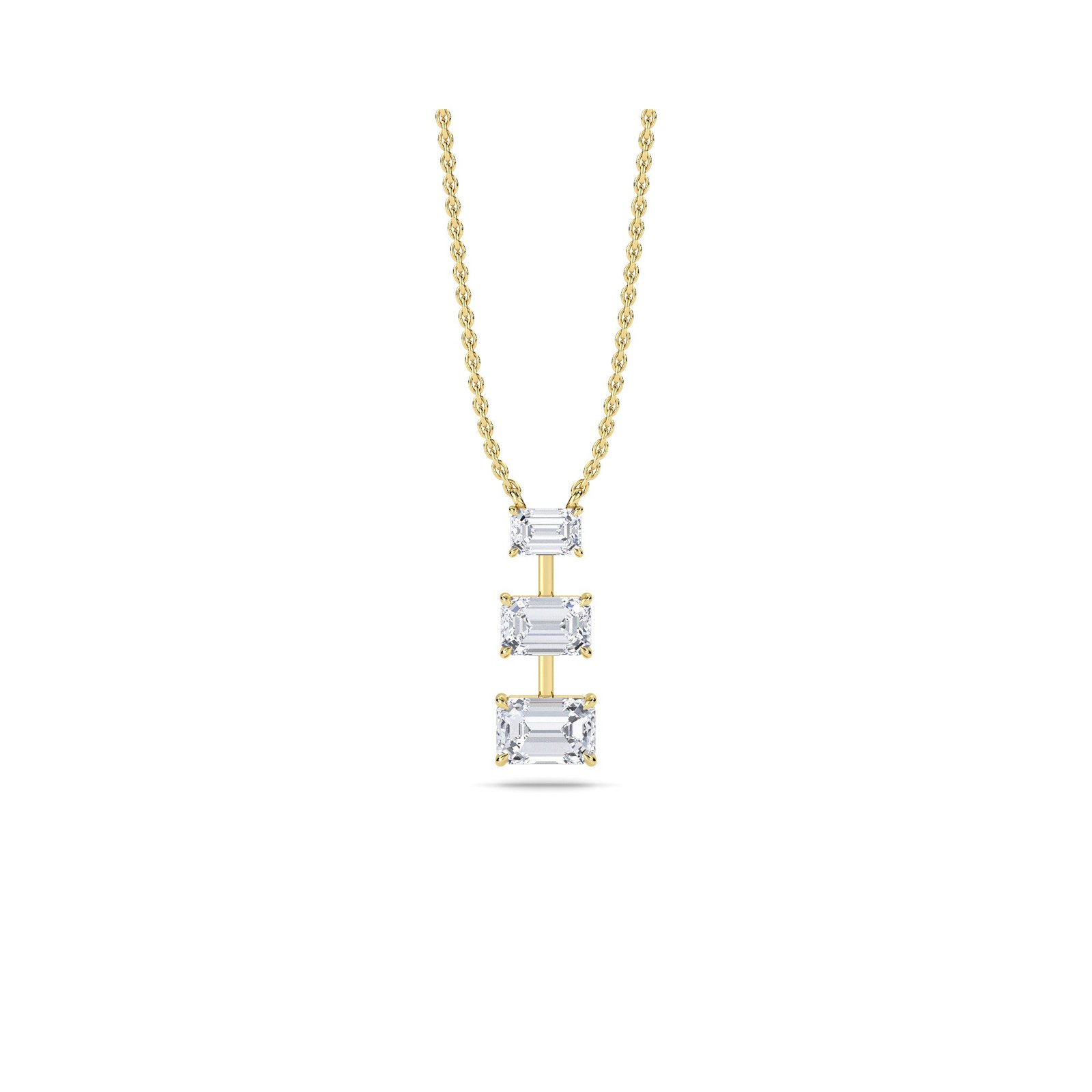 Three Stone Emerald Diamond Bar Pendant