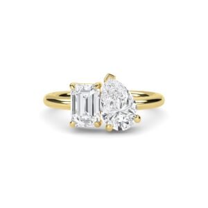 Toi et Moi Emerald & Pear Cut Diamond Engagement Ring