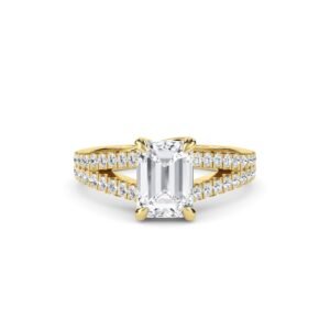 Emerald Cut Spilt Shank Engagement Ring