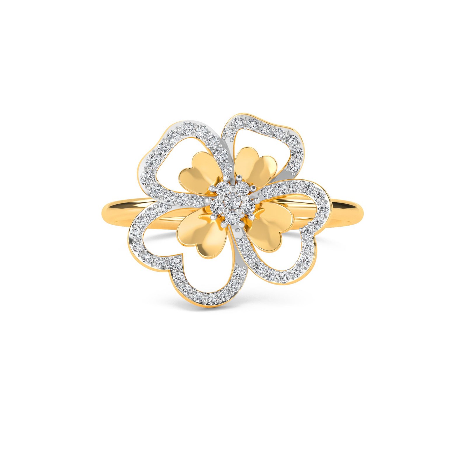 Designer Yellow Gold Diamond Floret Ring